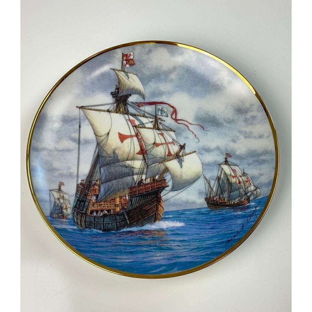Franklin Mint The First Voyage Collectors Porcelain Plate Lmtd Edition Gold Trim